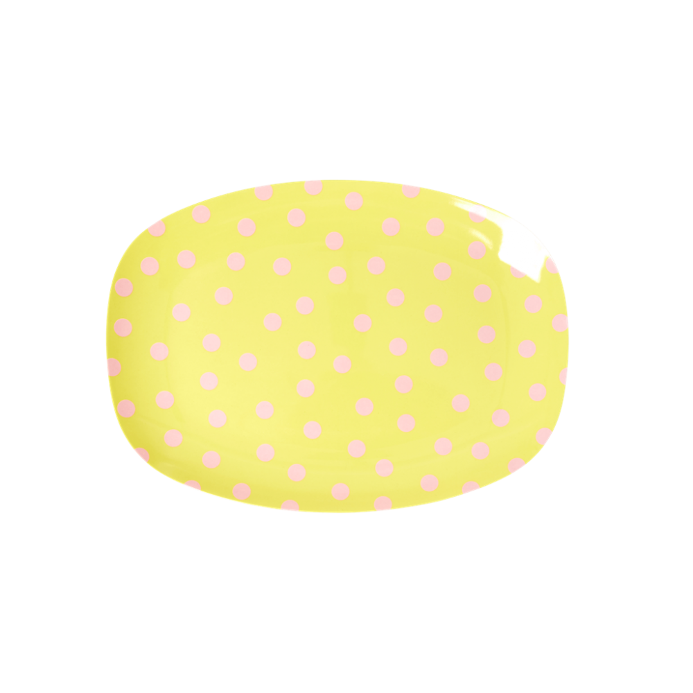 Yellow with Pink Dot Print Small Rectangular Melamine Plate Rice DK
